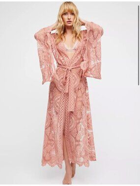 Jens Pirate X Free People Mandala Mantra Kimono BOHO Lace Duster Rust O/S